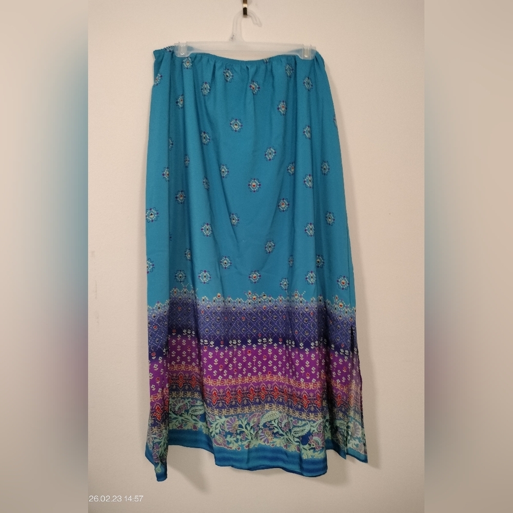 Maggie Sweet Sz Medium Persian Border Blue and Purple Women's Skirt Boho Vintage